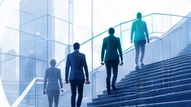 Business professionals moving through a modern office